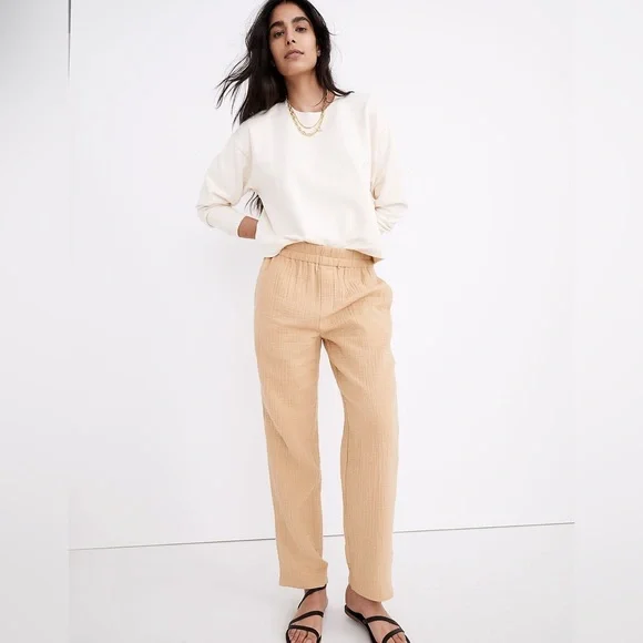 Madewell Cotton Pull-On Crop Gauze Lounge Pants Tan XS - Picture 1 of 10